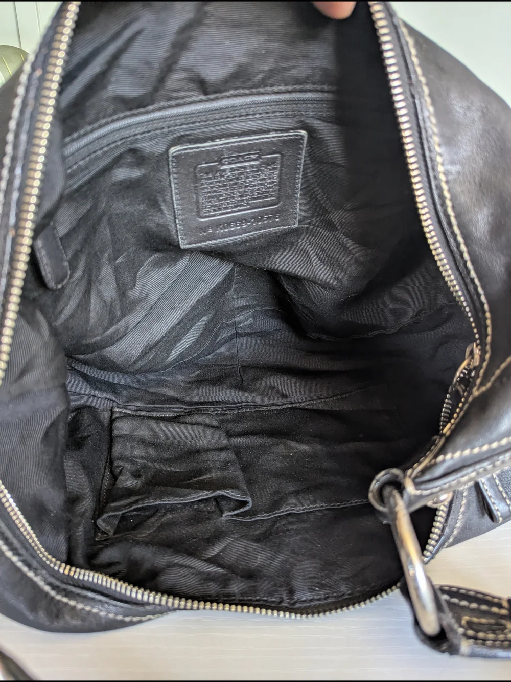 Coach Black Leather Hobo with Contrast Stitching